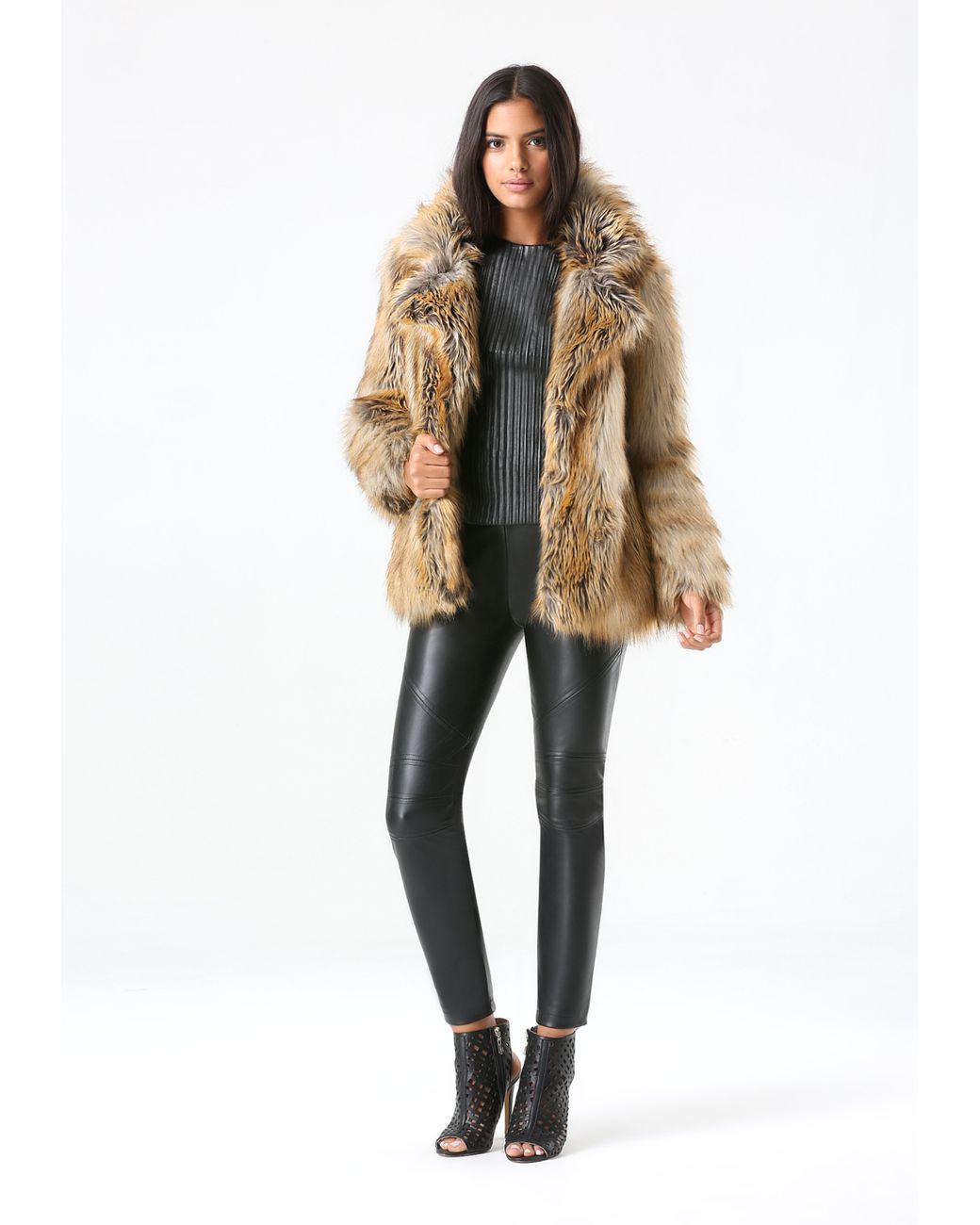 Natural faux outlet fur jacket