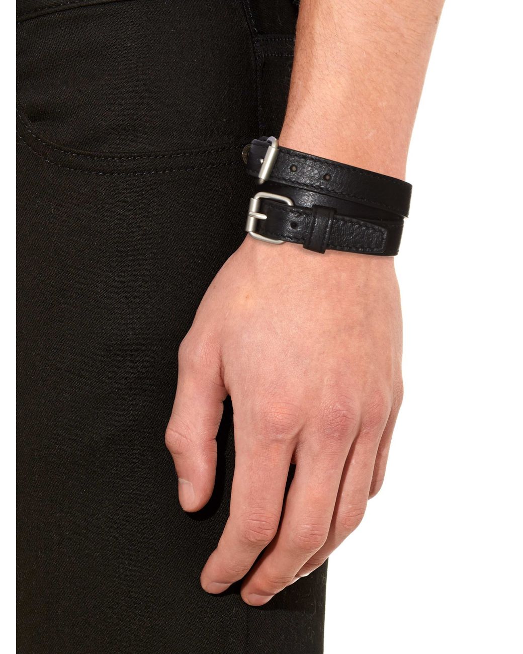 Balenciaga Arena Double-wrap Leather Bracelet in Black Men Lyst