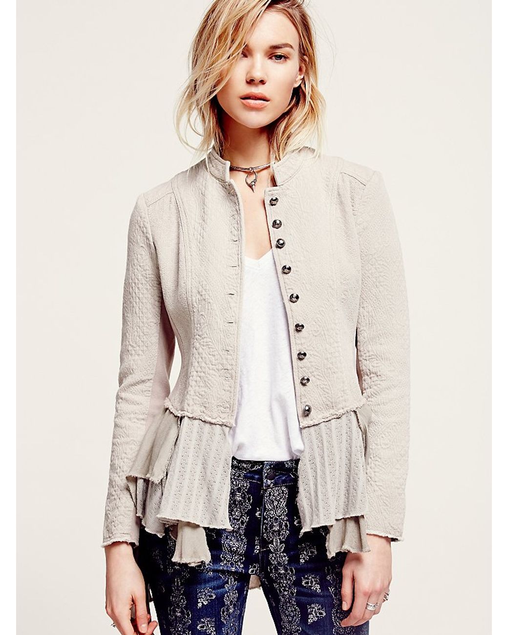 Free People Womens Military Ruffles Jacket in Natural Lyst