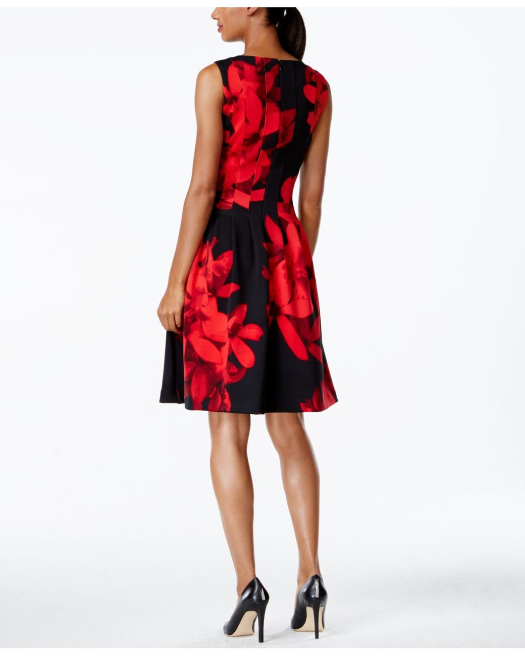 Calvin Klein Seamed Side-pocket Floral Dress in Black | Lyst