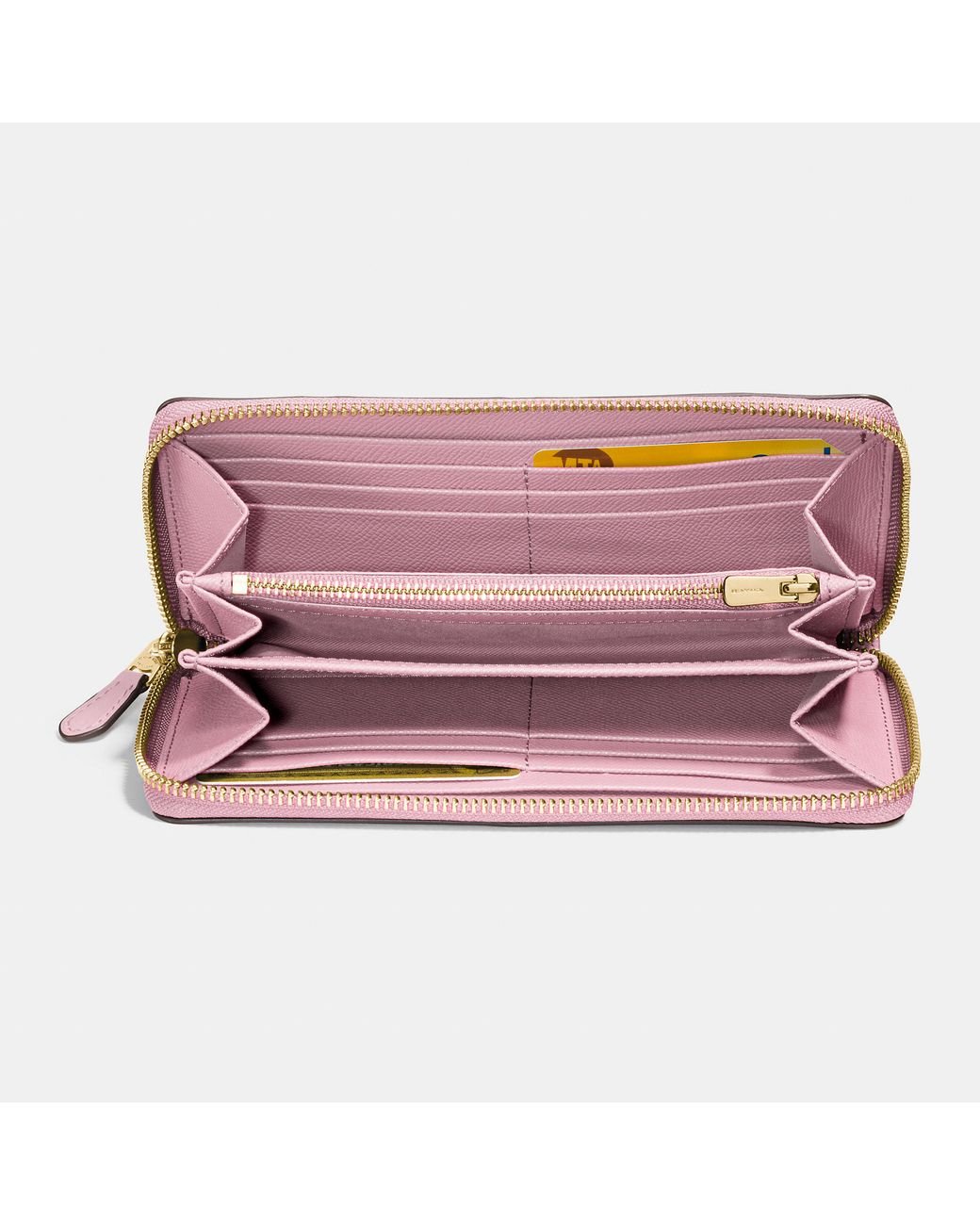 COACH Accordion Zip Wallet In Signature Embossed Leather in Pink