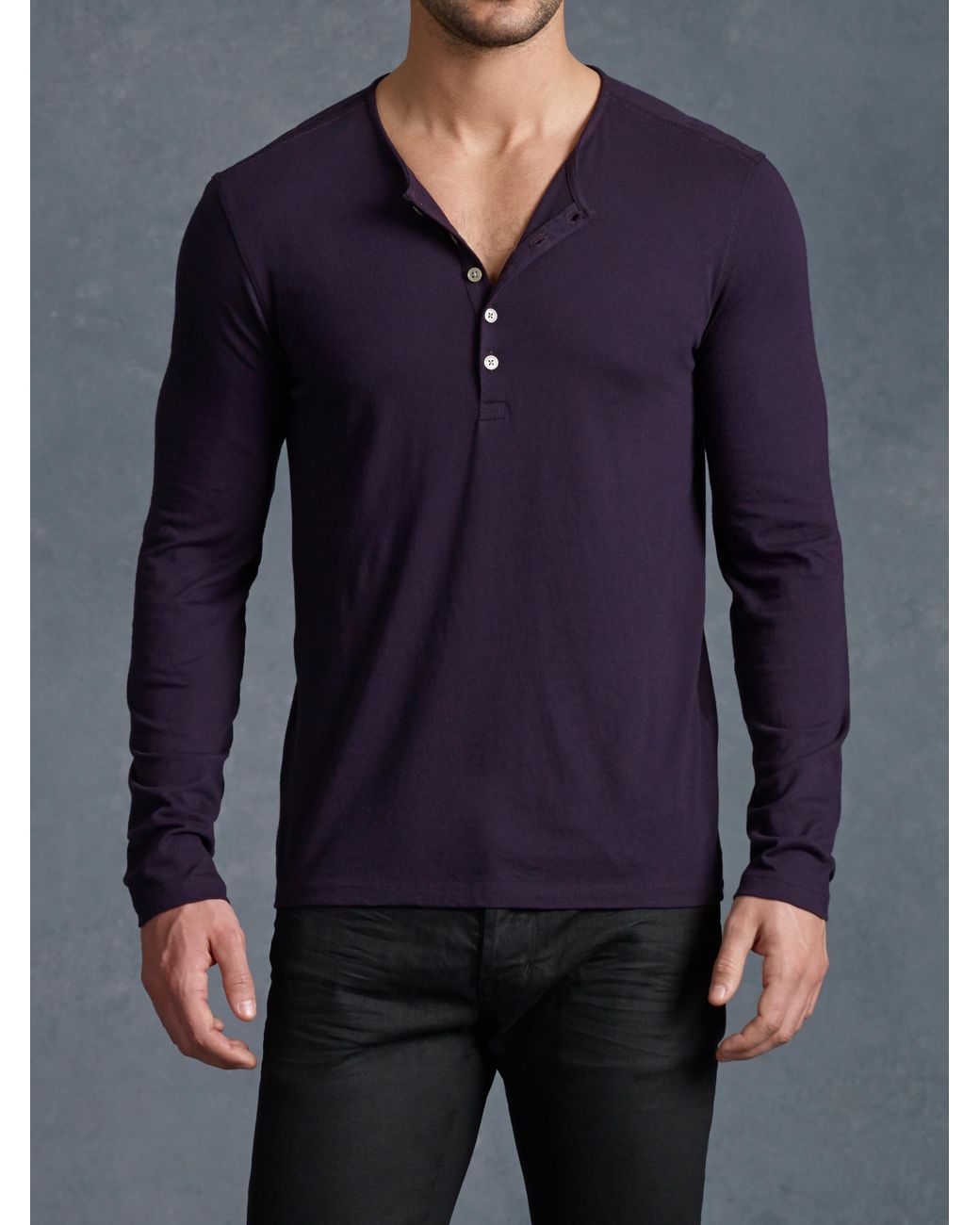 John Varvatos Long Sleeve Henley in Purple for Men | Lyst