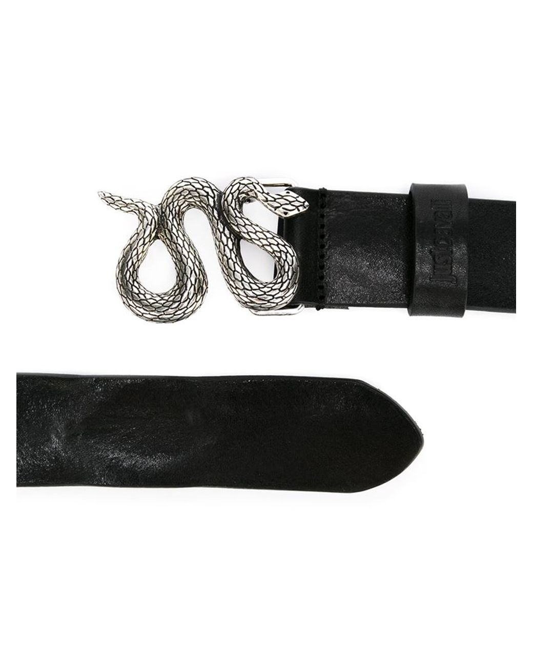 Just Cavalli Roberto Cavalli 3D Snake Buckle Black Leather