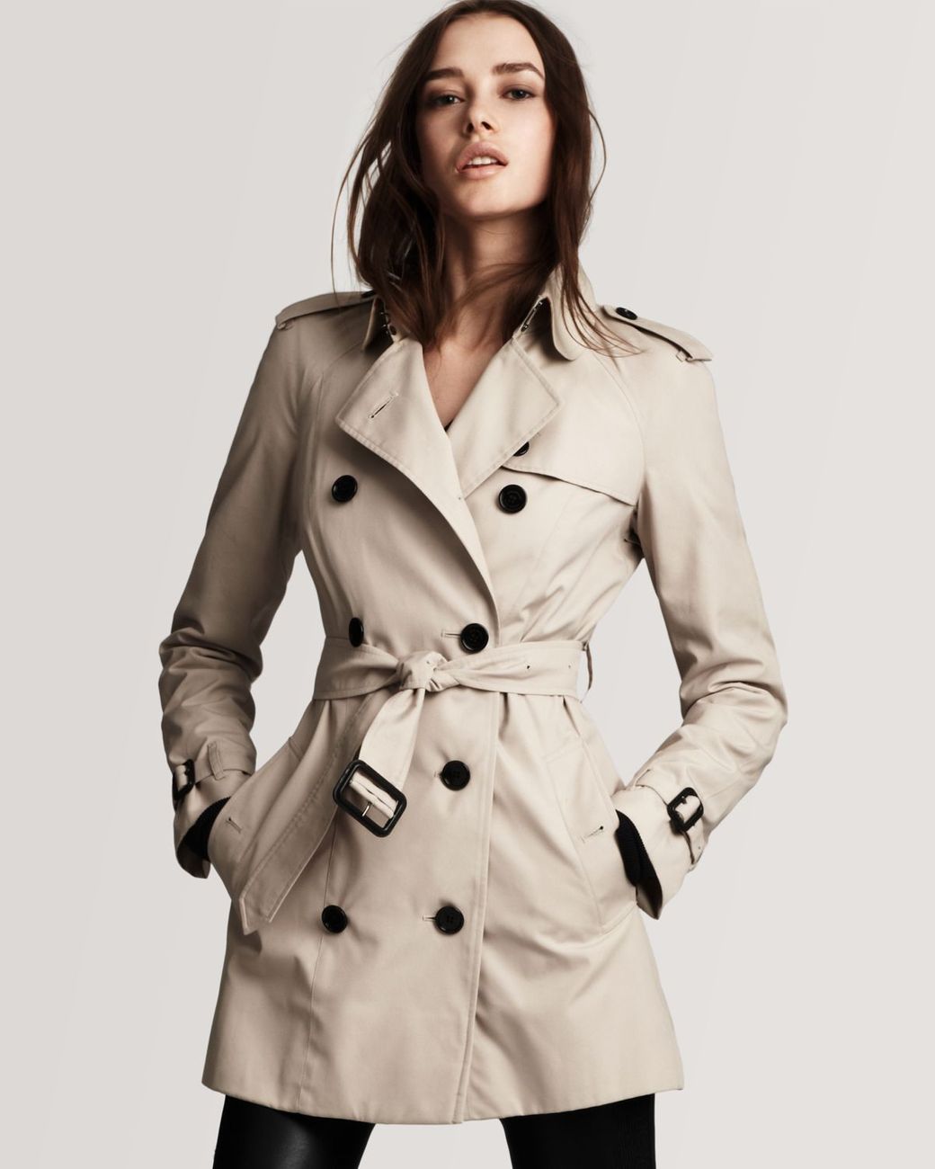 Burberry London Double Breasted Short Trench Coat in Natural | Lyst