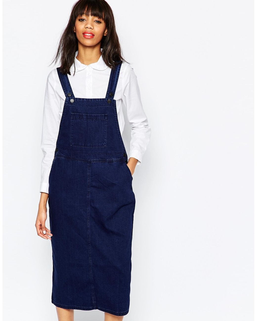 Monki Denim Dungaree Midi Dress in Blue | Lyst Canada