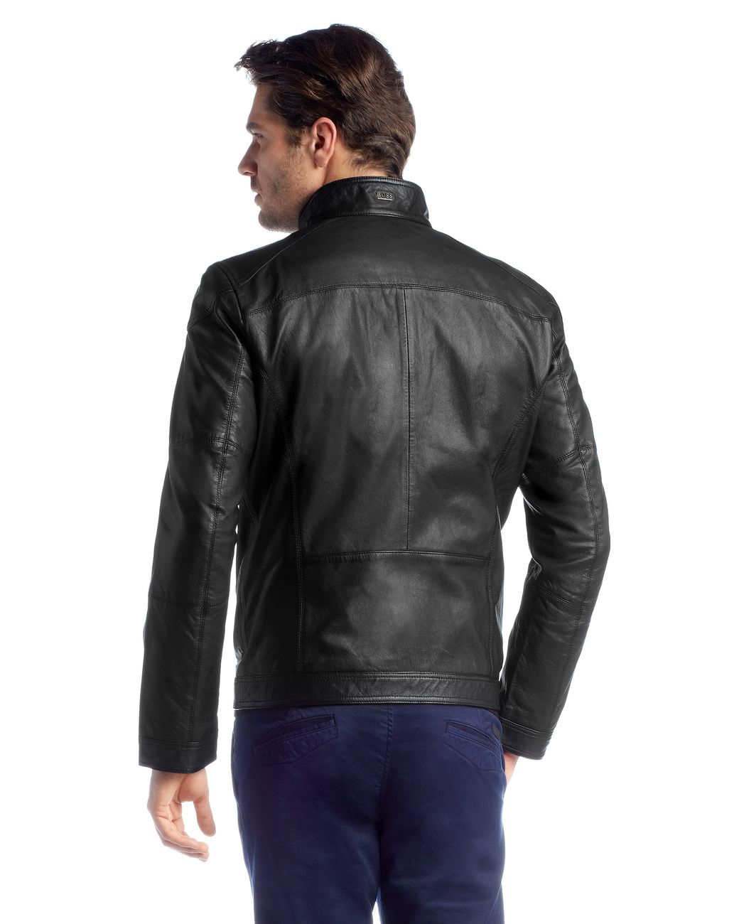 Hugo boss men's black hotsell leather jacket