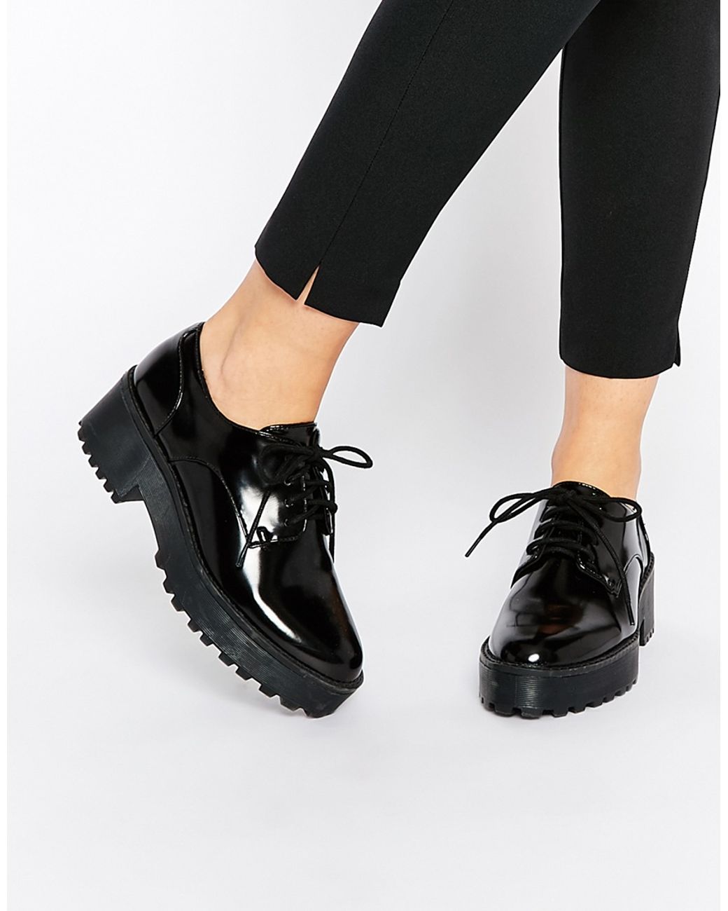 Monki Chunky Sole Lace Up Shoes in Black | Lyst
