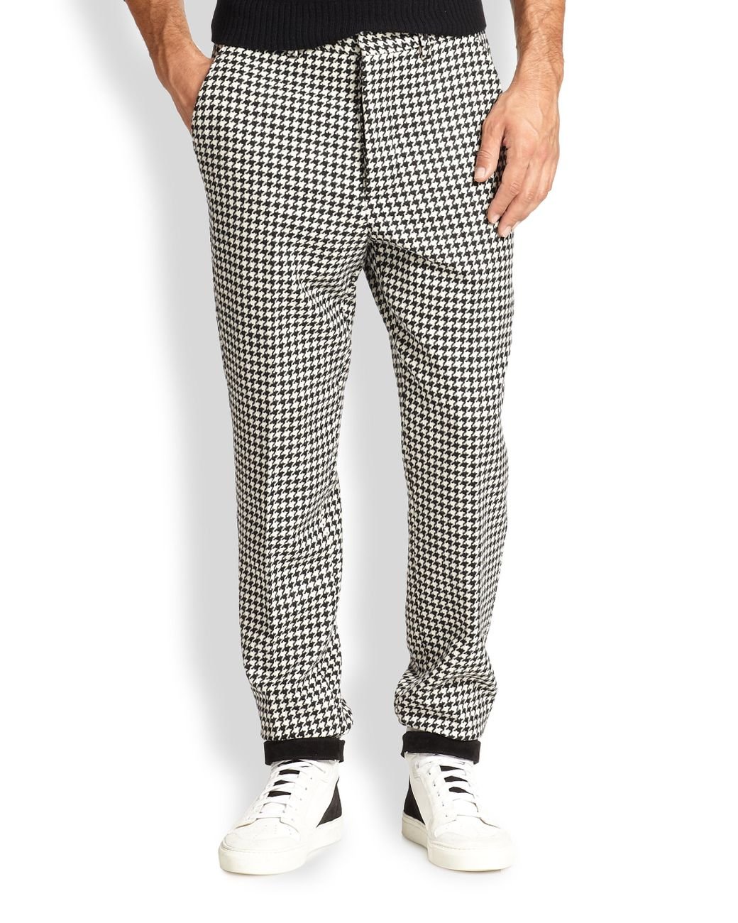 Ami Paris Wool Houndstooth Trousers in Black for Men | Lyst