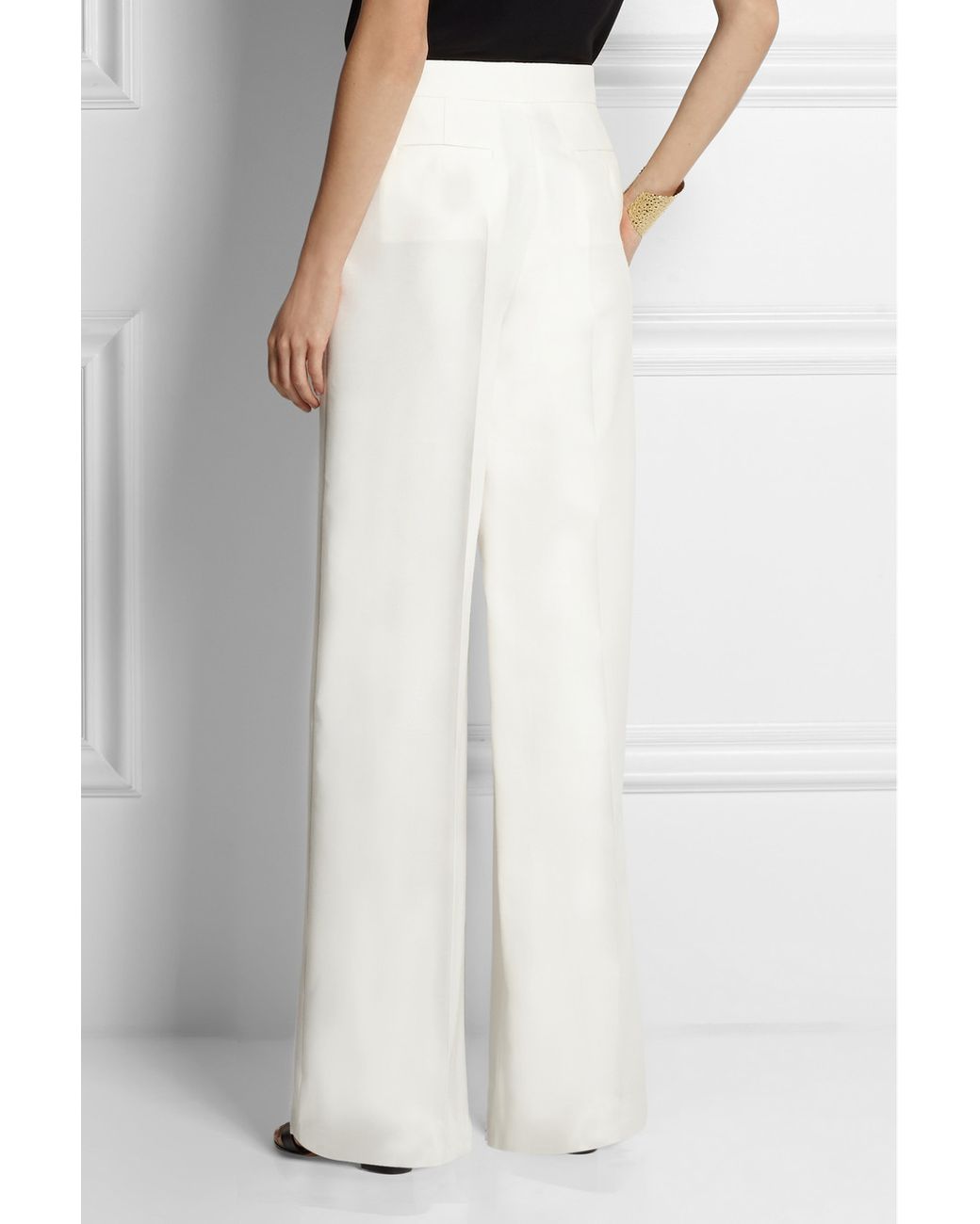 Valentino Wool And Silk-blend Wide-leg Pants in White | Lyst