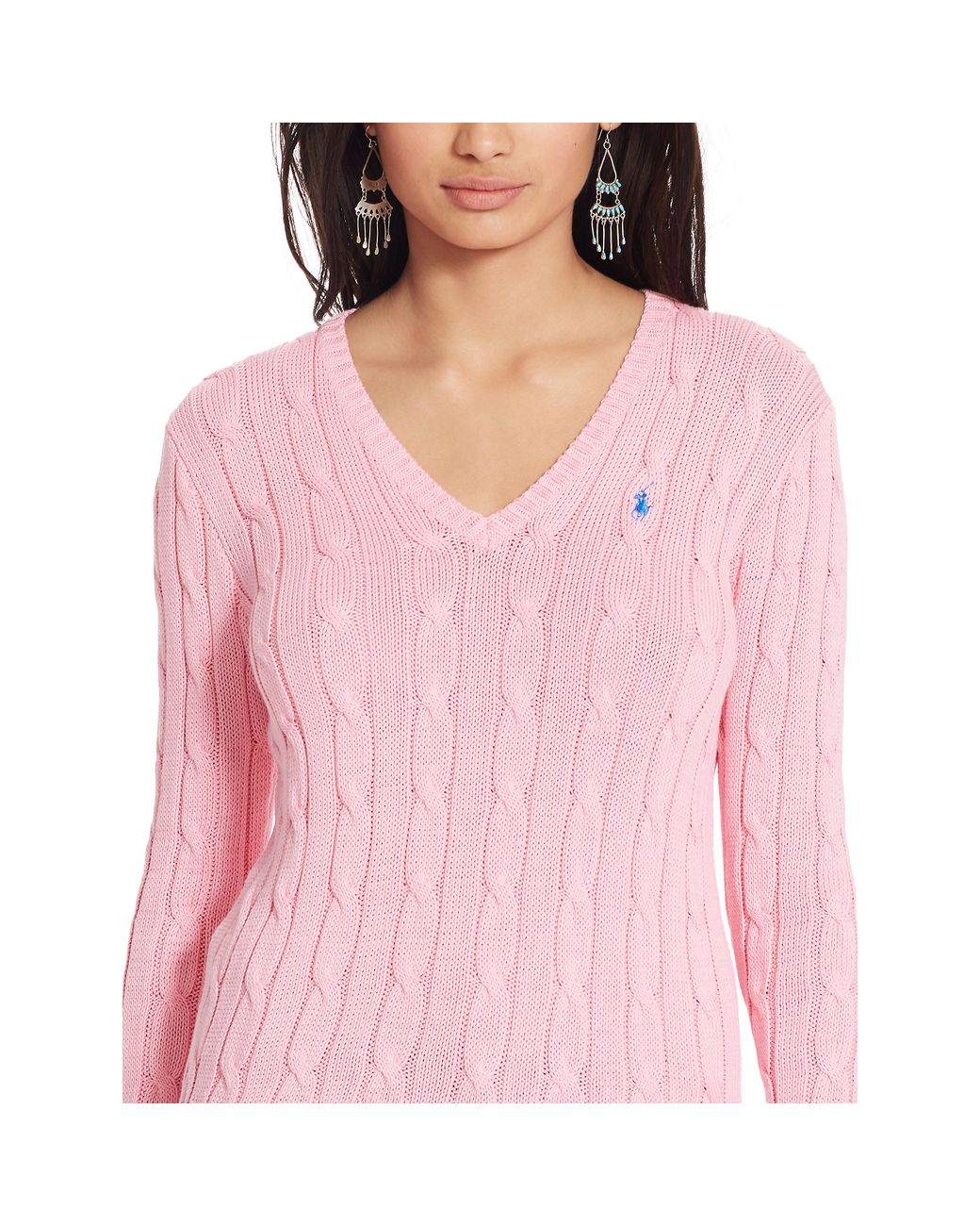 Polo Ralph Lauren Cable knit V neck Sweater in Pink Lyst