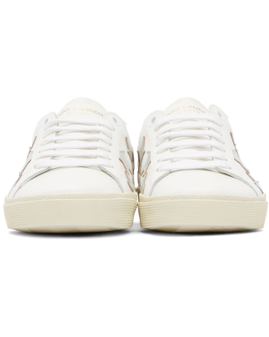 Saint Laurent White & Silver Stars Court Classic Sneakers | Lyst