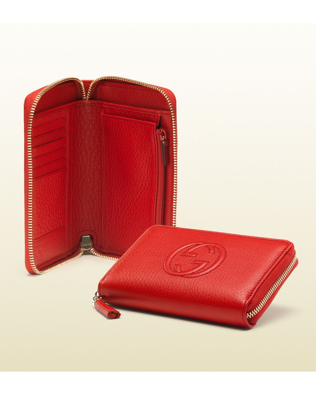 Gucci Soho Red Leather Medium Zip Around Wallet | Lyst