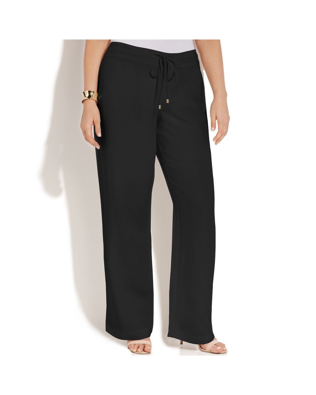 Calvin Klein Plus Size Linen Wideleg Drawstring Pants in Black | Lyst