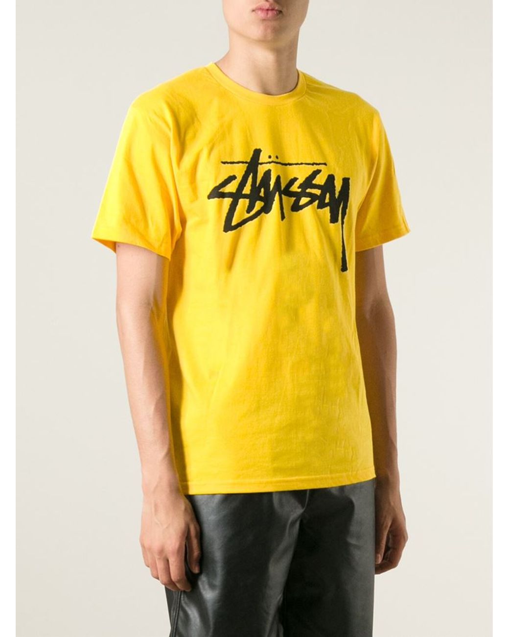 Stussy Logo Print T-Shirt in Yellow 