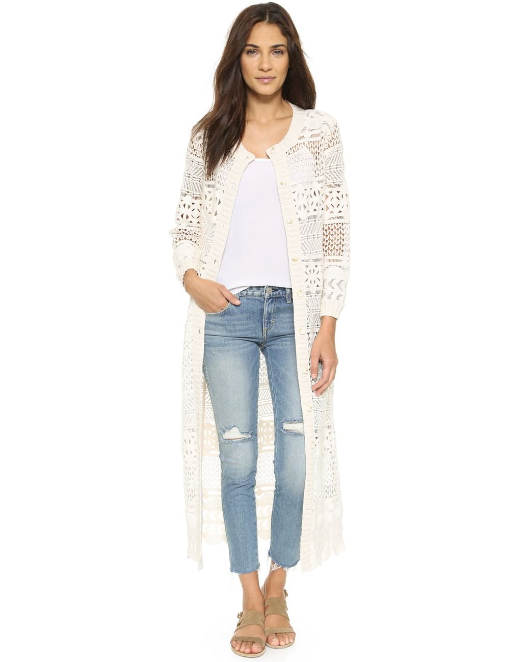 Sea Long Lace Cardigan in White | Lyst