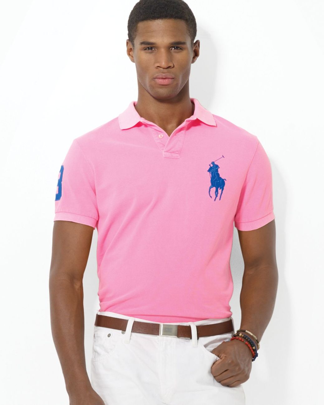 Ralph Lauren Polo Custom Big Pony Mesh Shirt Slim Fit in Pink for Men | Lyst