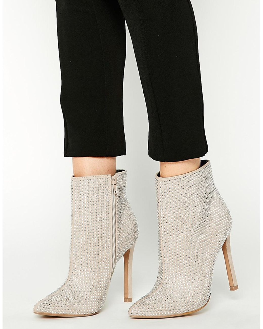 ALDO Nyderrarien Glitter Nude Heeled Ankle Boots in White | Lyst