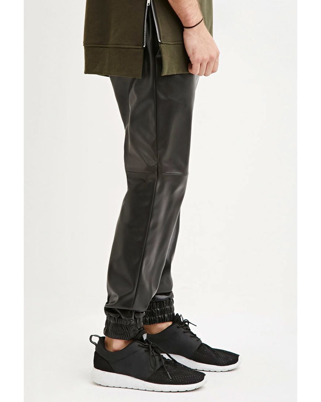 Faux Leather Joggers in Black for Men 