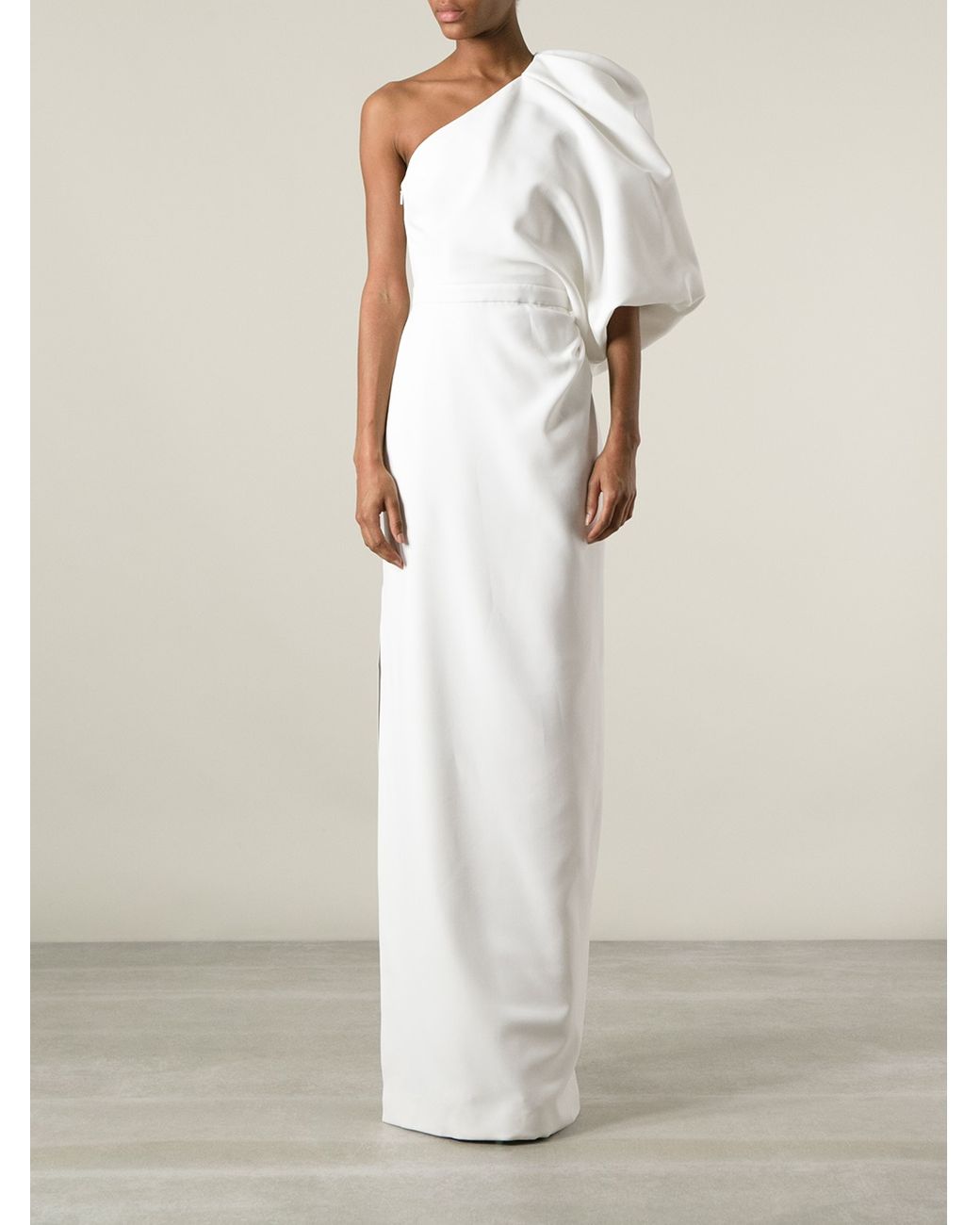 Saint Laurent Puff Sleeve One Shoulder Dress in White | Lyst