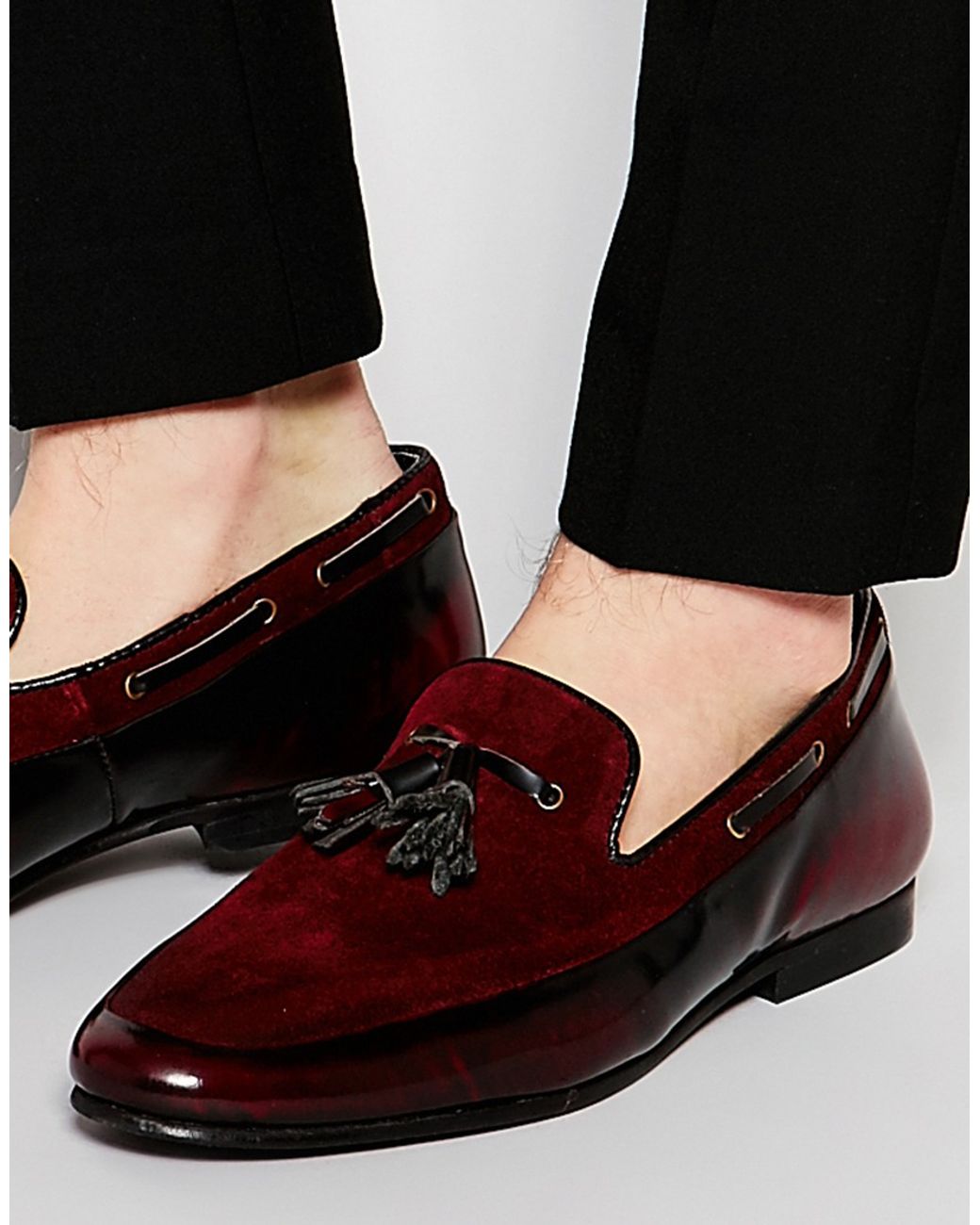 ASOS Tassel Loafers Burgundy And Leather Mix in Red for | Lyst