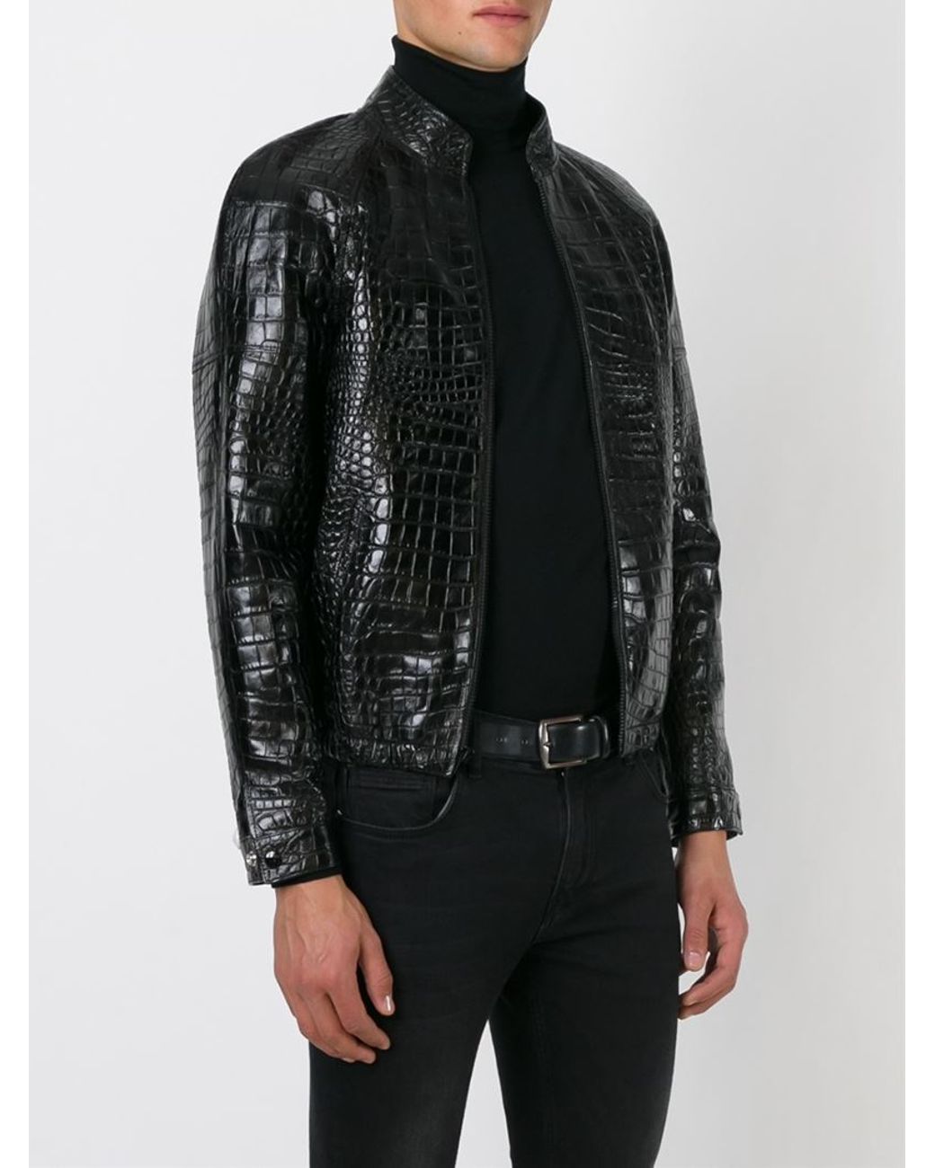 Saint Laurent Crocodile Embossed Jacket in Black for Men | Lyst