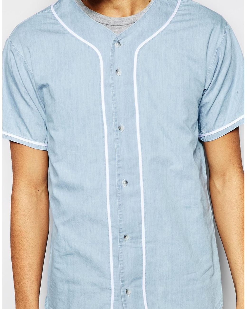 American Apparel Denim Baseball Shirt in Blue for Men | Lyst