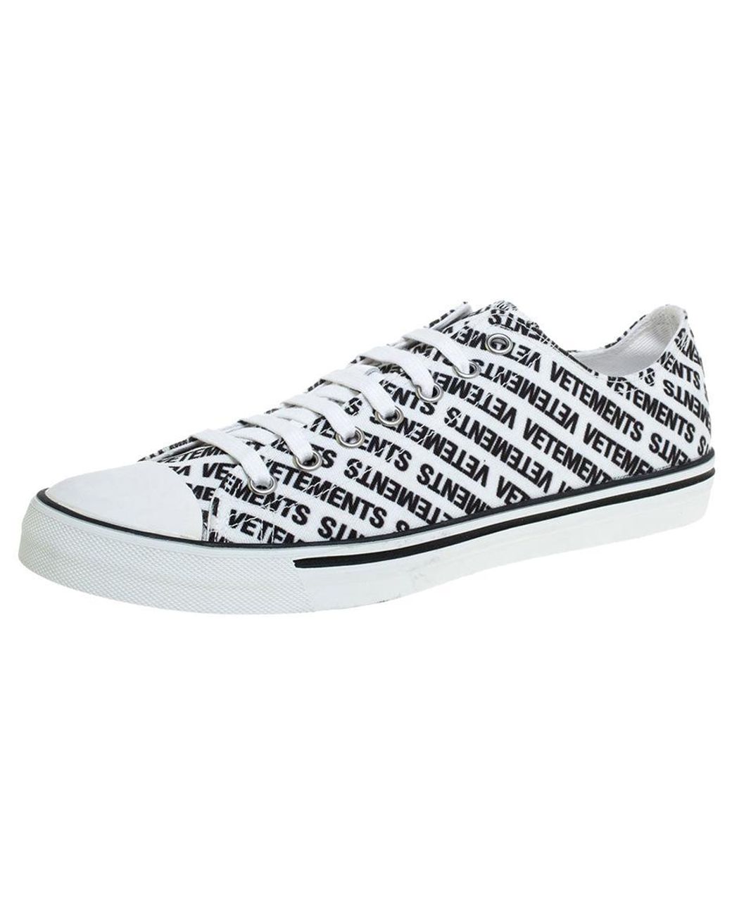 Vetements White/black Logo Print Canvas Low Top Sneakers Size 44 in ...