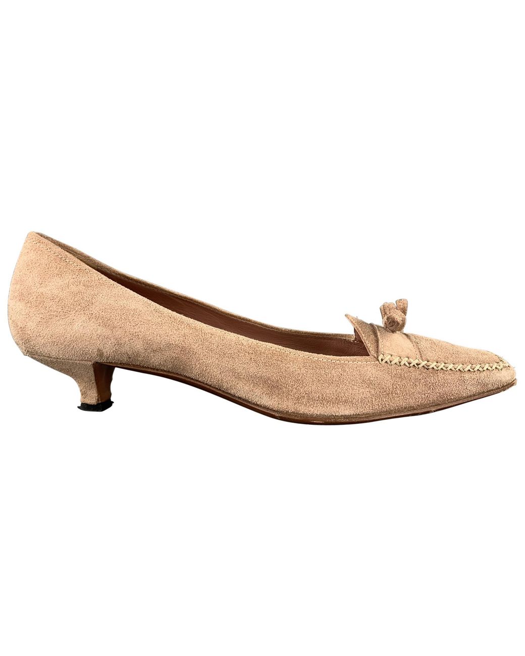 Prada Size 9.5 Beige Suede Loafer Kitten Heel Pumps in Brown Lyst