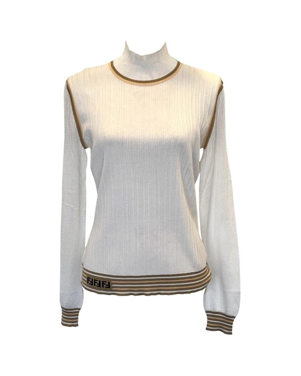 Fendi Womens Designer Mesh-sleeve Knitted Silk Top in Gray - Lyst