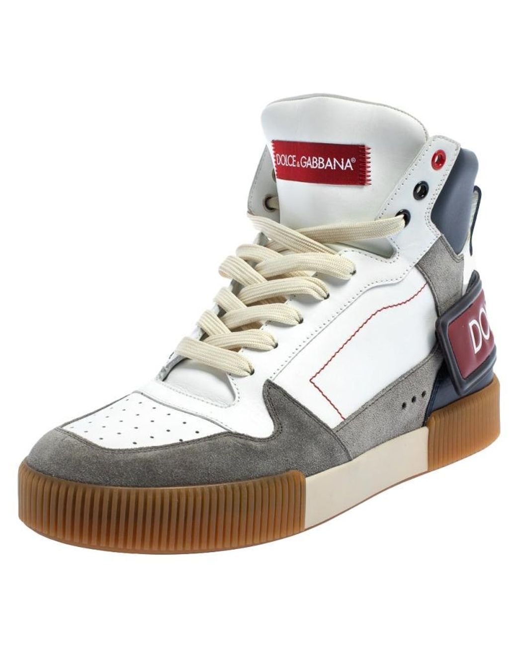 Dolce & Gabbana White/grey Leather And Suede High Top Sneakers Size 42 ...