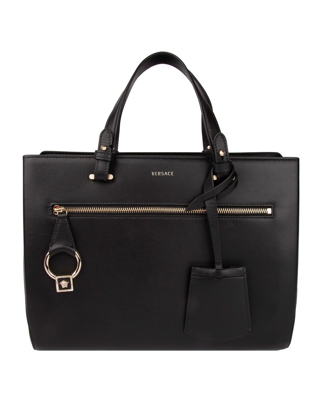 Versace Leather Dv One Tote Bag With Detachable Shoulder Strap in Black