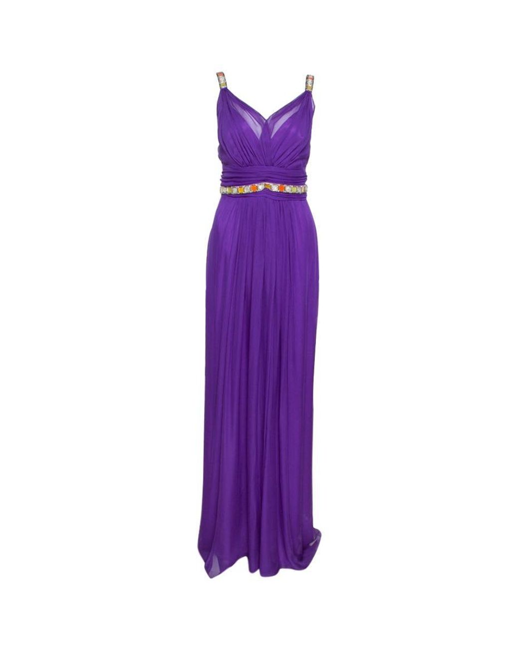 Dolce & Gabbana Silk Chiffon Embellished Maxi Dress L in Purple - Lyst