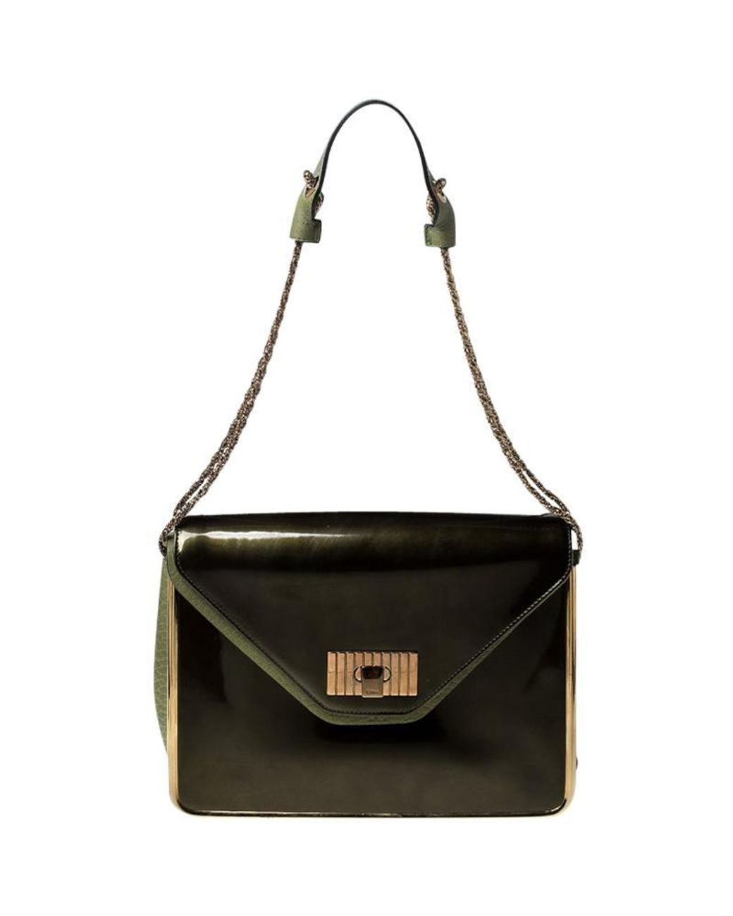 Chloé Olive Leather And Patent Leather Medium Sally Flap Shoulder Bag ...