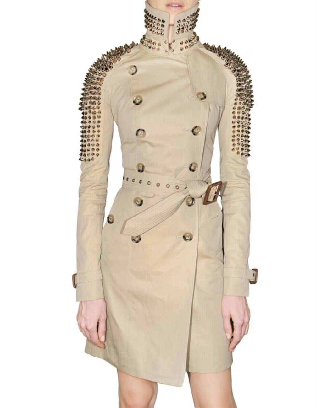Burberry Prorsum Studded Gabardine Trench Coat in Natural | Lyst