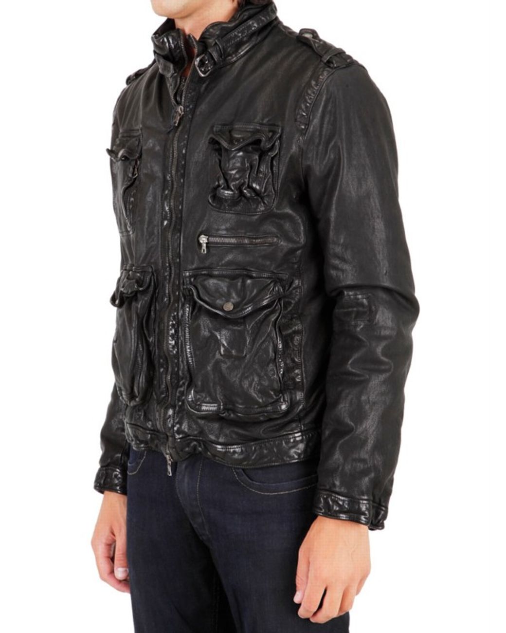 Neil Barrett Washed Buffalo Leather Jacket in Black for Men | Lyst