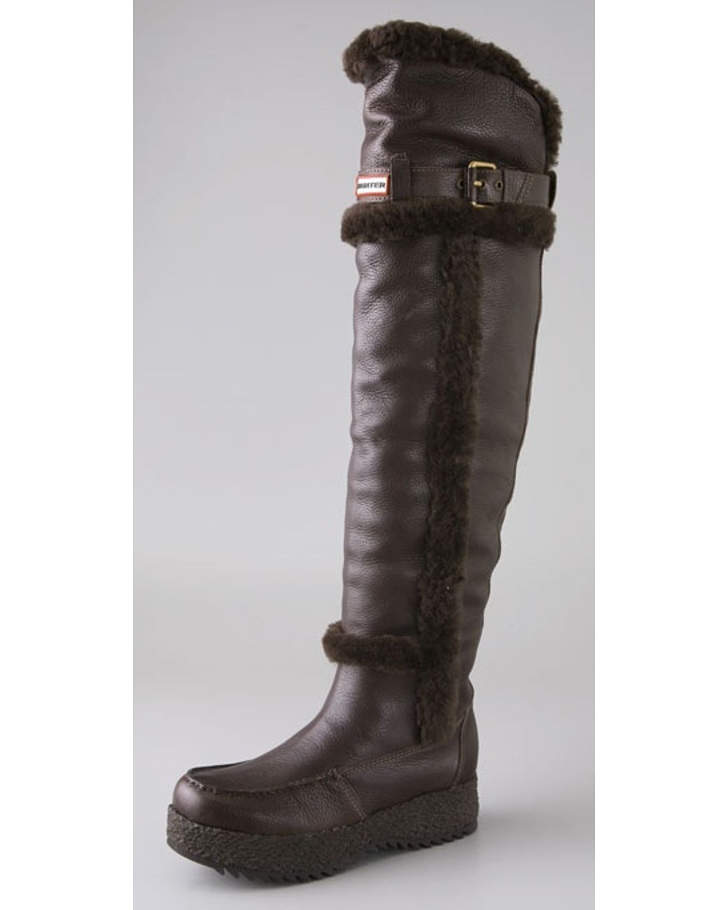 HUNTER Overtheknee Shearlinglined Boots in Brown Lyst