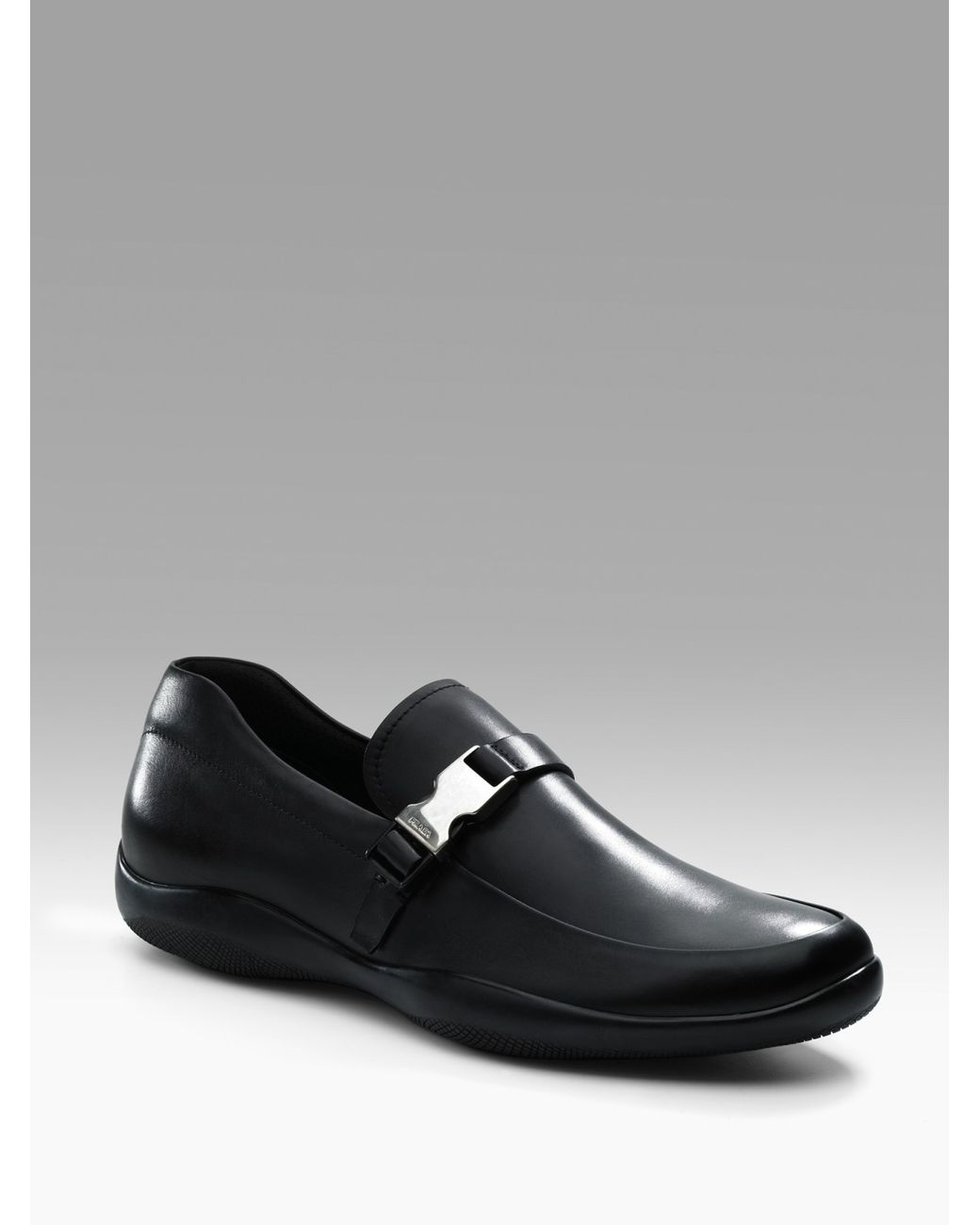 Prada Buckletrimmed Loafers in Black for Men Lyst