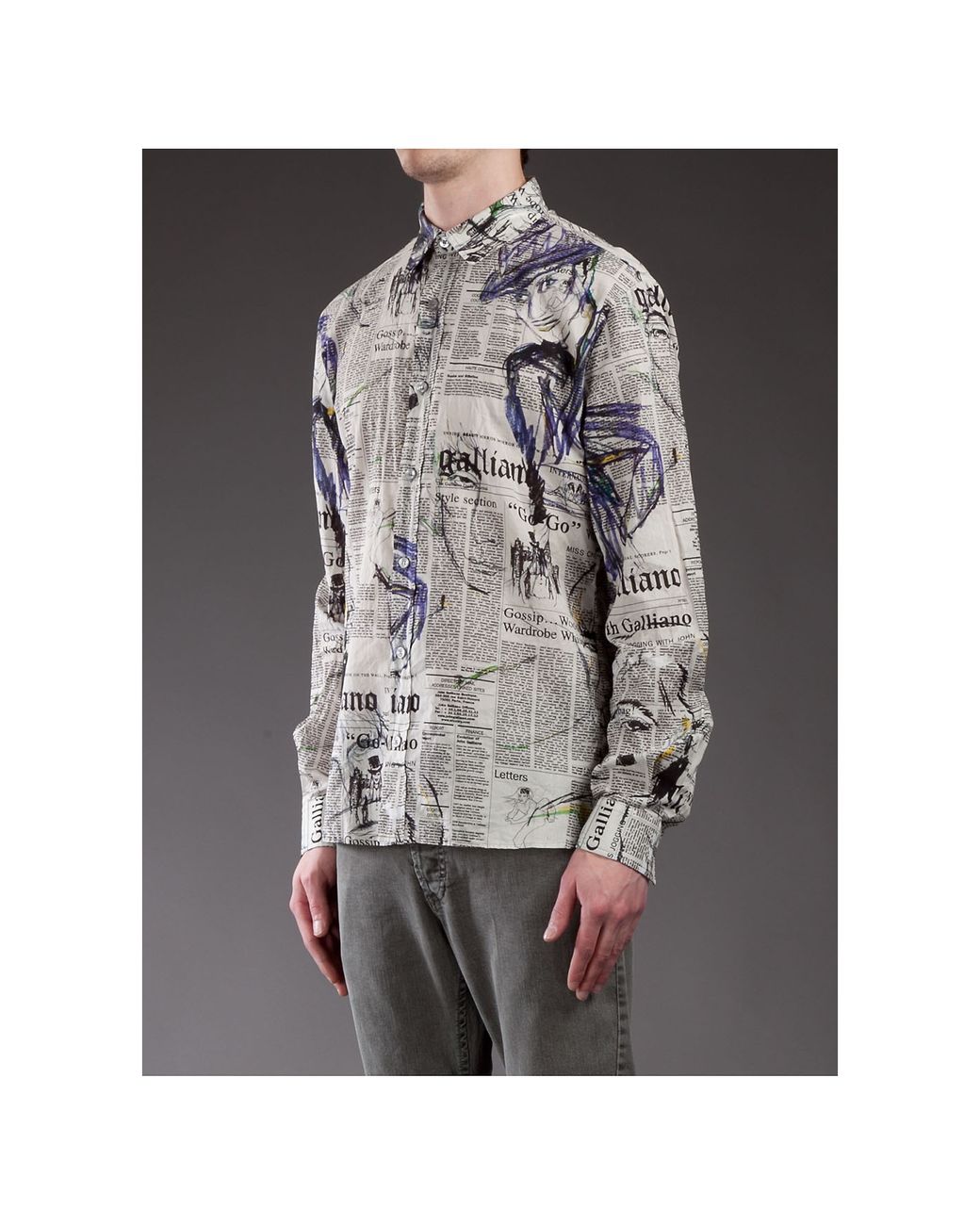 John Galliano Newspaper Print Shirt in Grey for Men | Lyst UK