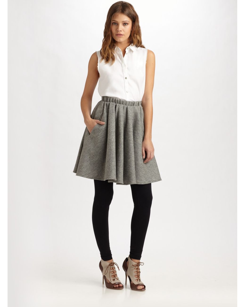 Acne Studios Gathered Wool Skirt in Grey (Gray) | Lyst