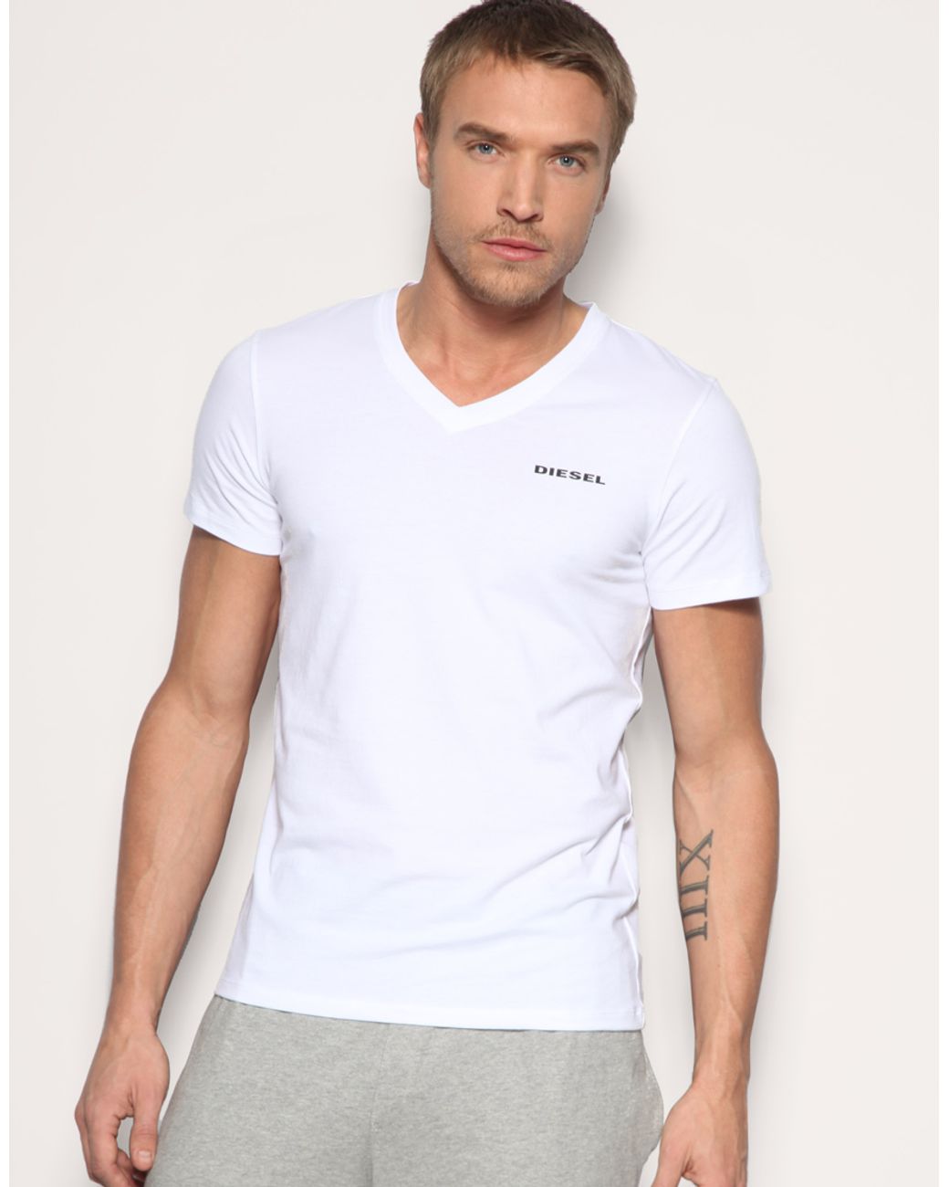 DIESEL V Neck T-shirt in White for Men | Lyst