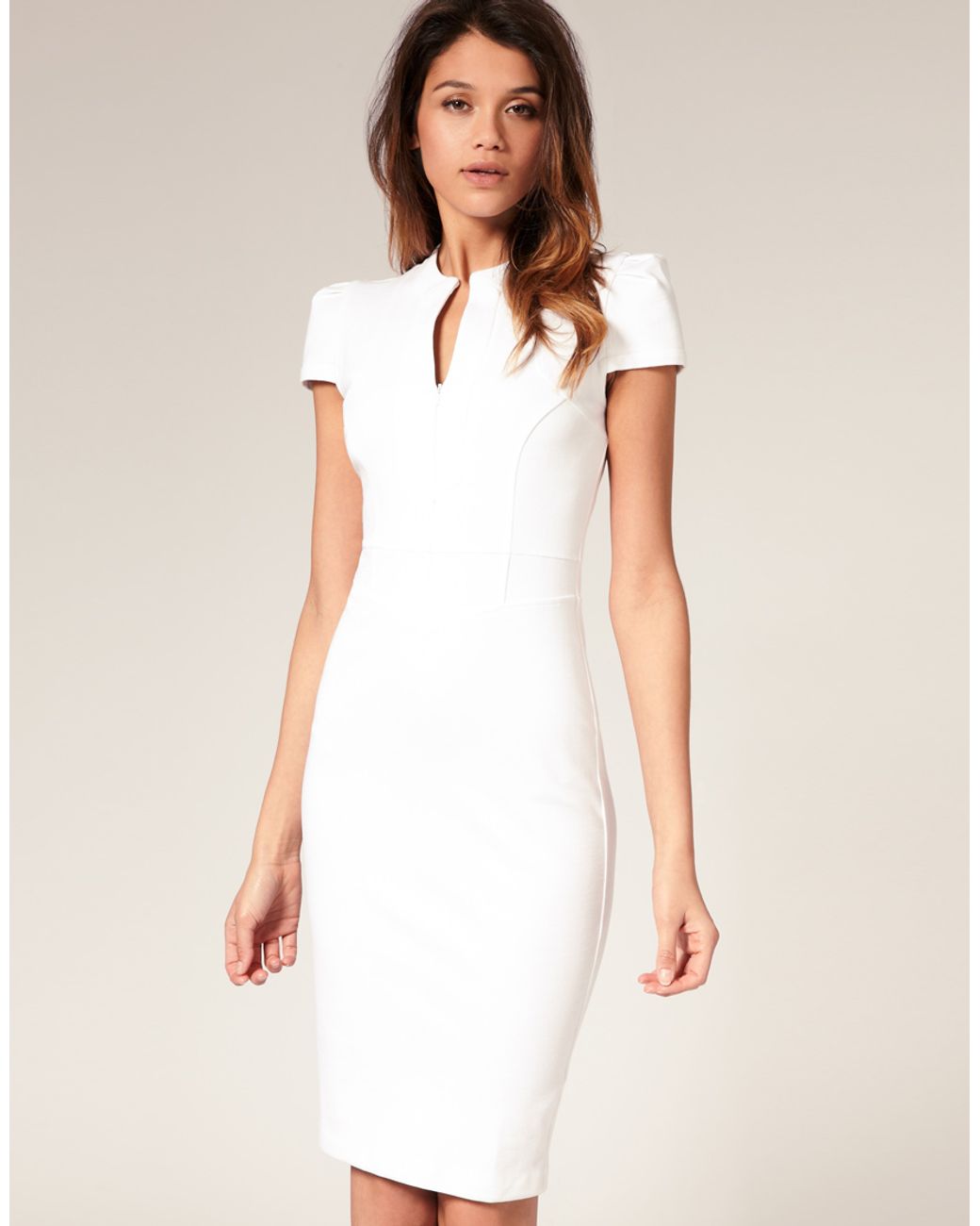 White pencil best sale dress with sleeves