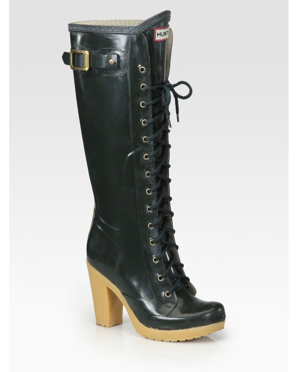 HUNTER Labins Lace-up High Heel Rain Boots in Black | Lyst