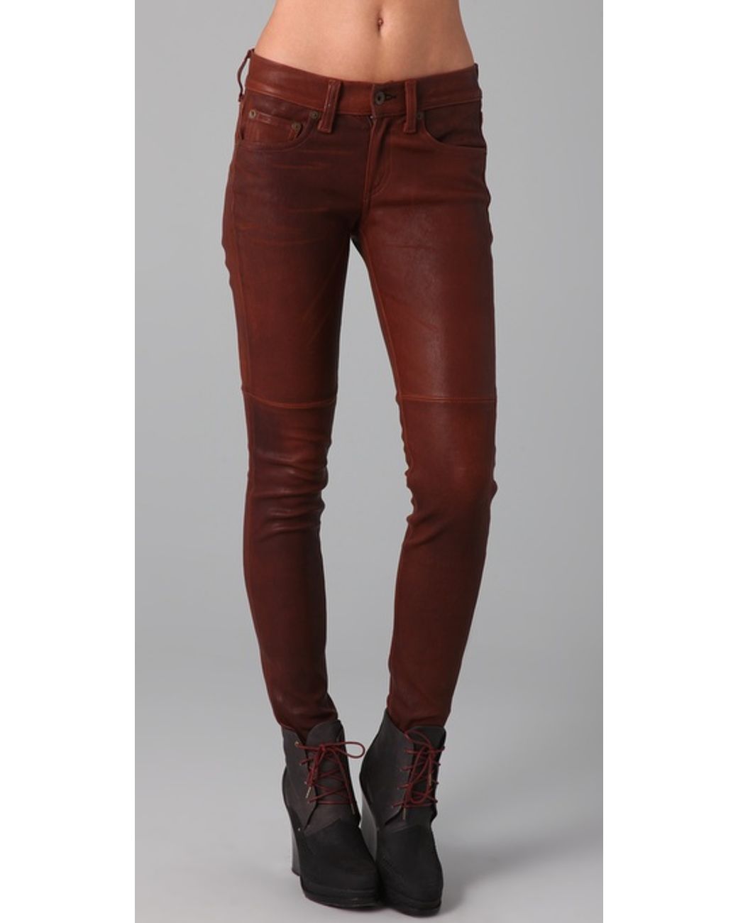 Rag & Bone Skinny Leather Pants in Brown | Lyst