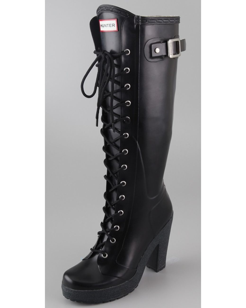 HUNTER Lapins Lace Up High Heel Boots in Black | Lyst