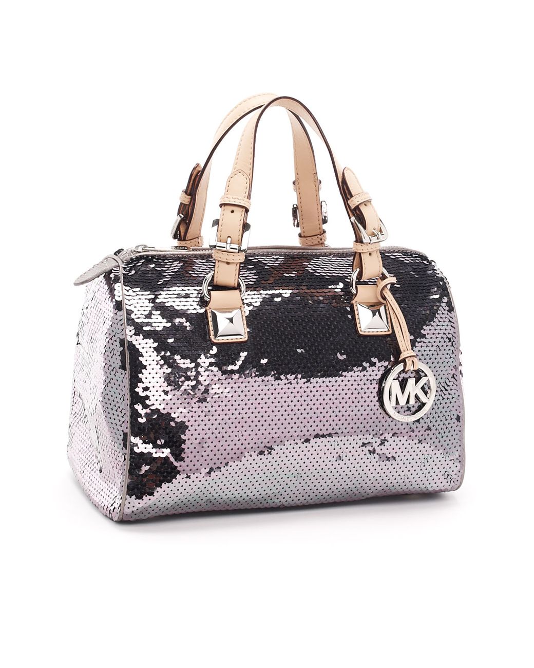 Michael Kors Medium Grayson Sequin Satchel, Gunmetal in Metallic | Lyst