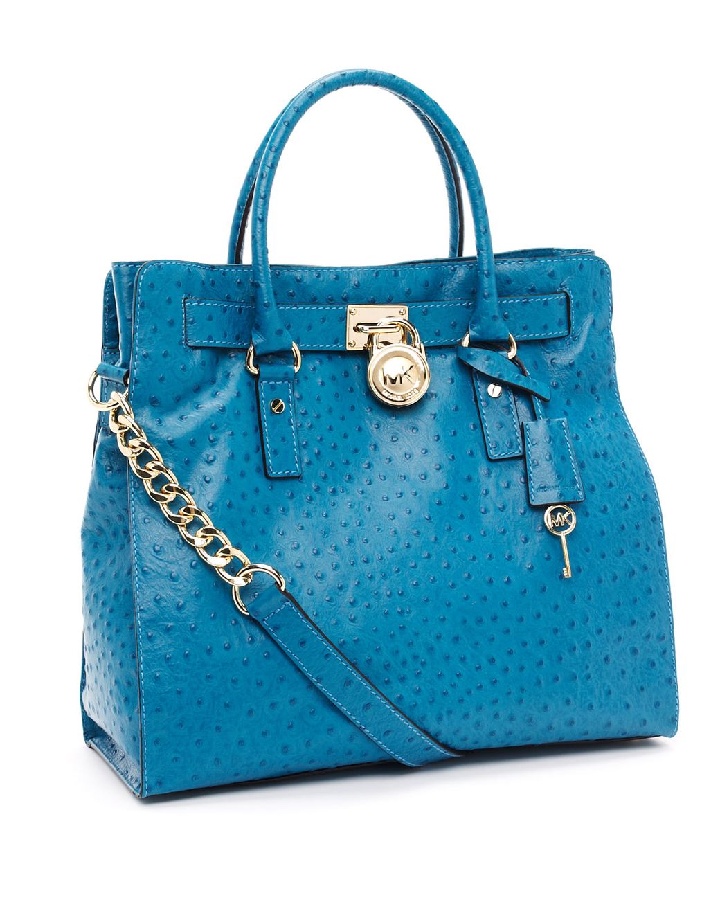 Michael Kors Large Hamilton Ostrich-embossed Tote, Turquoise in Blue | Lyst