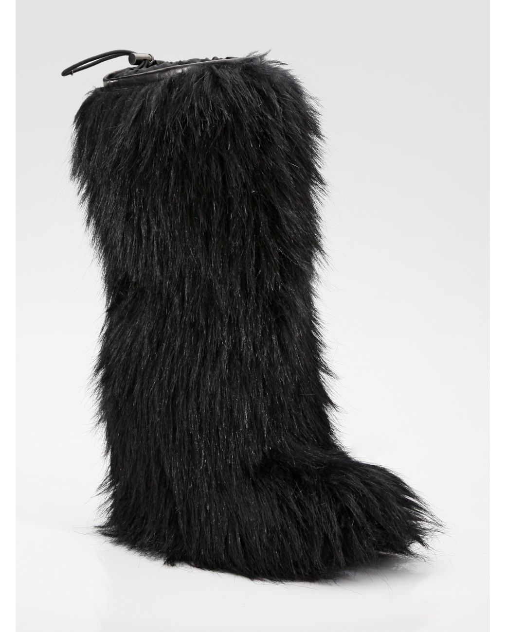 Prada Fur Wedge Boot in Black | Lyst