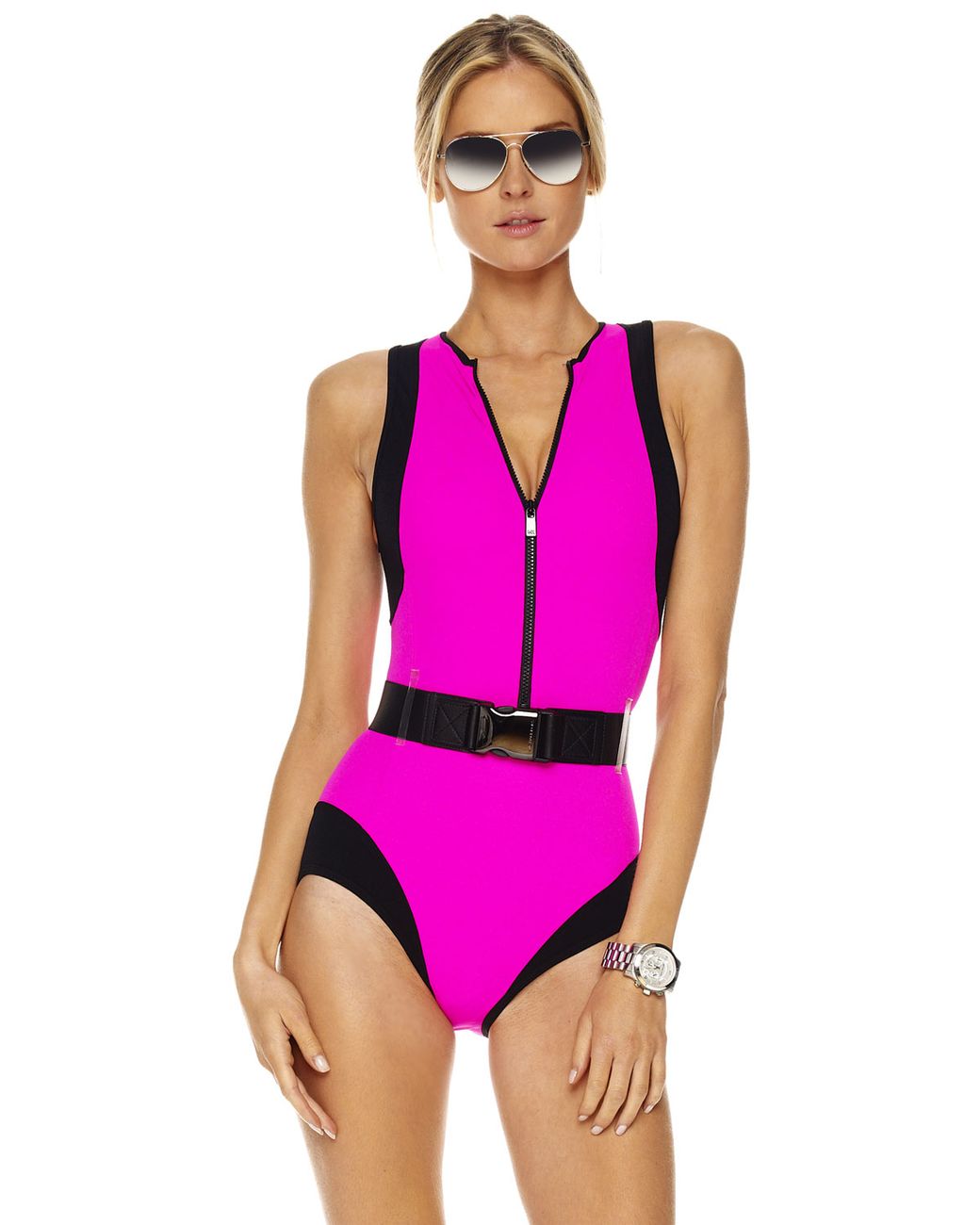 Michael Kors Colorblock Scuba Swimsuit, Neon Pink | Lyst