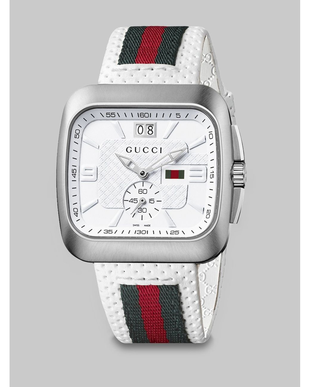 Gucci Square Web & Leather Strap Watch in White | Lyst