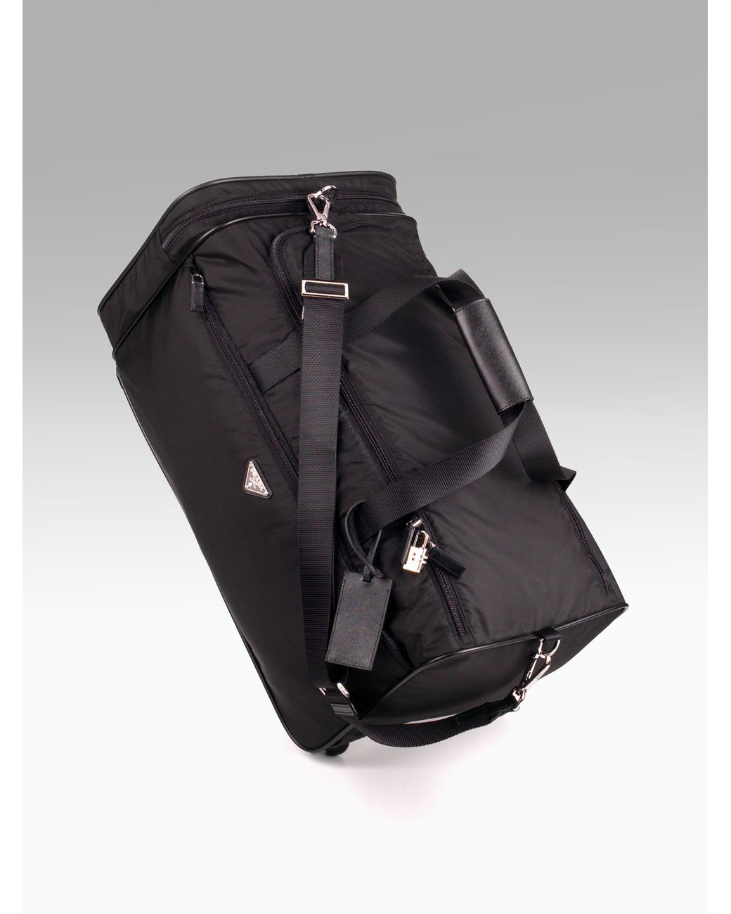 Prada Nylon/leather Roll Duffle Bag in Black for Men | Lyst